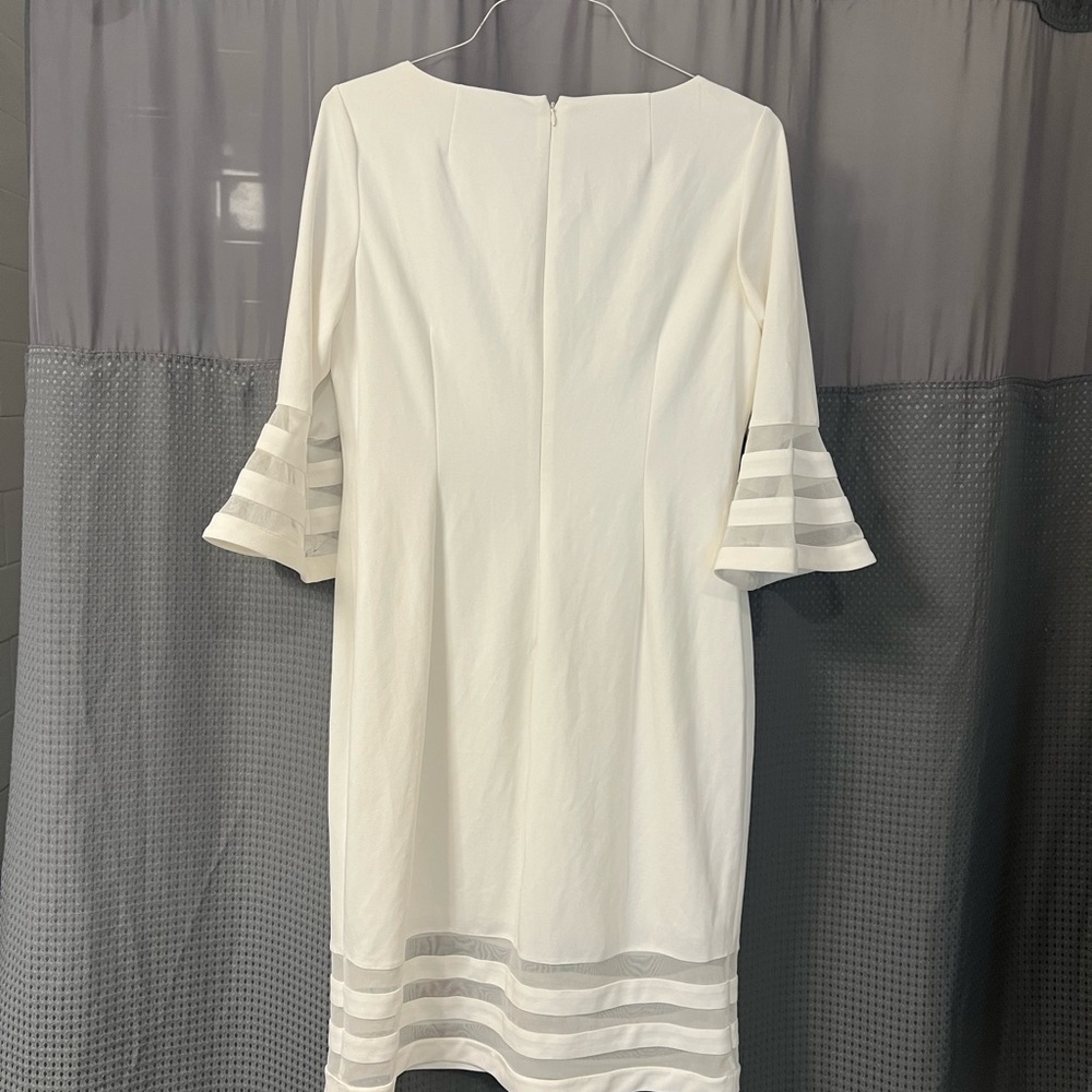 Calvin Klein White Sheath Dress Bell Sleeve Knee Length Work Size 14 - Picture 2 of 4